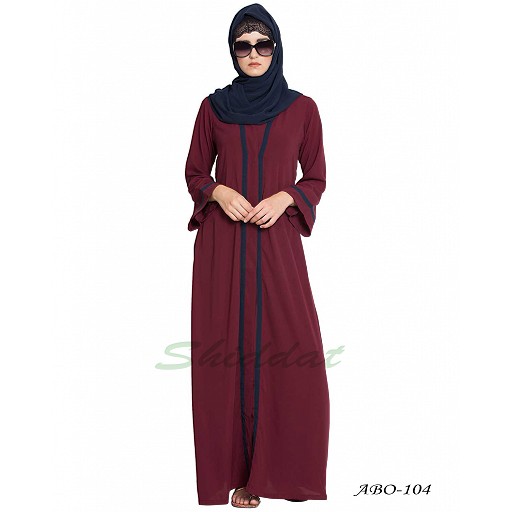 Simple Front open abaya- Maroon